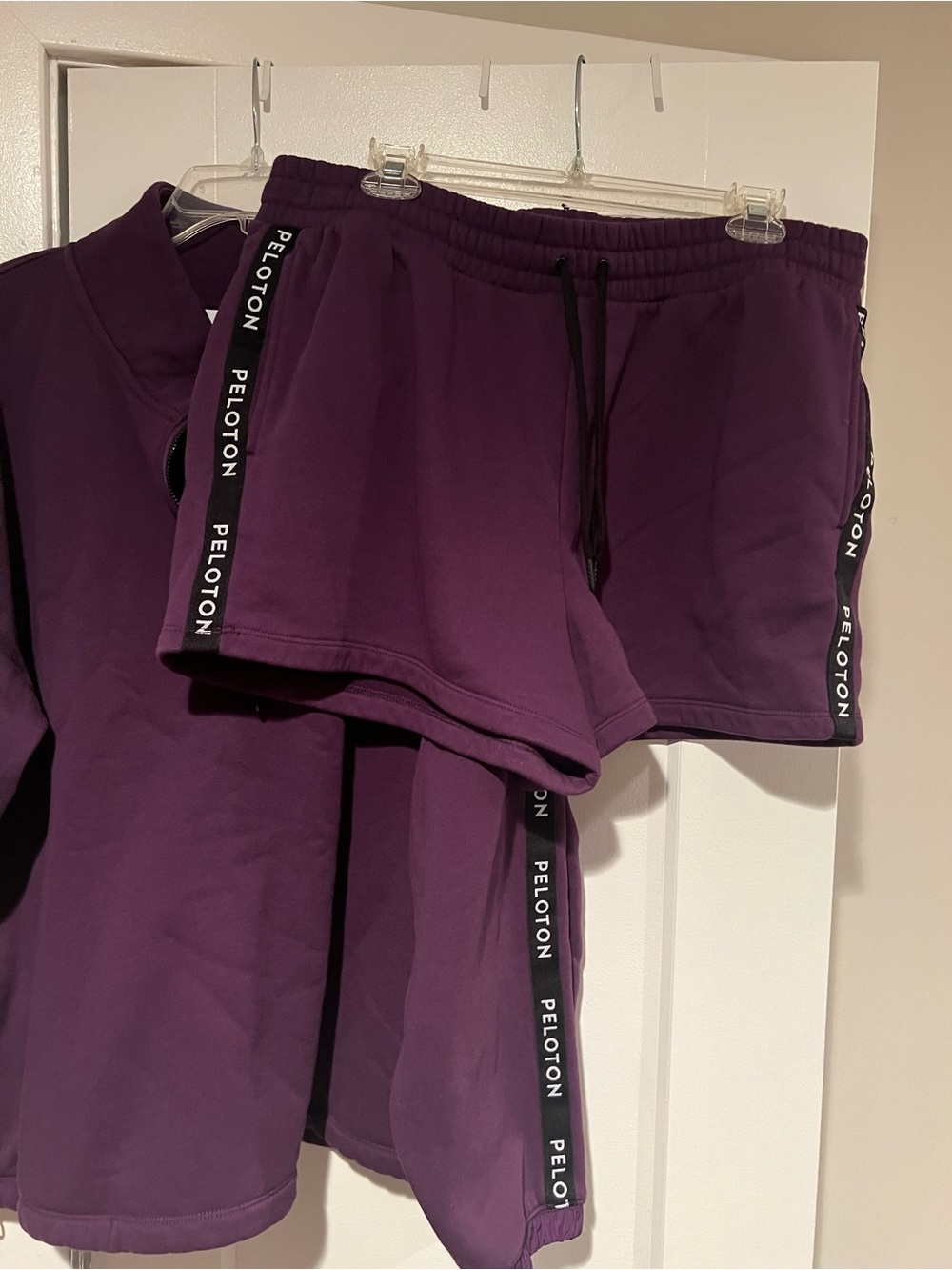 Peloton Women’s Deep Purple Athletic set. Shorts & sweatshirt Set.